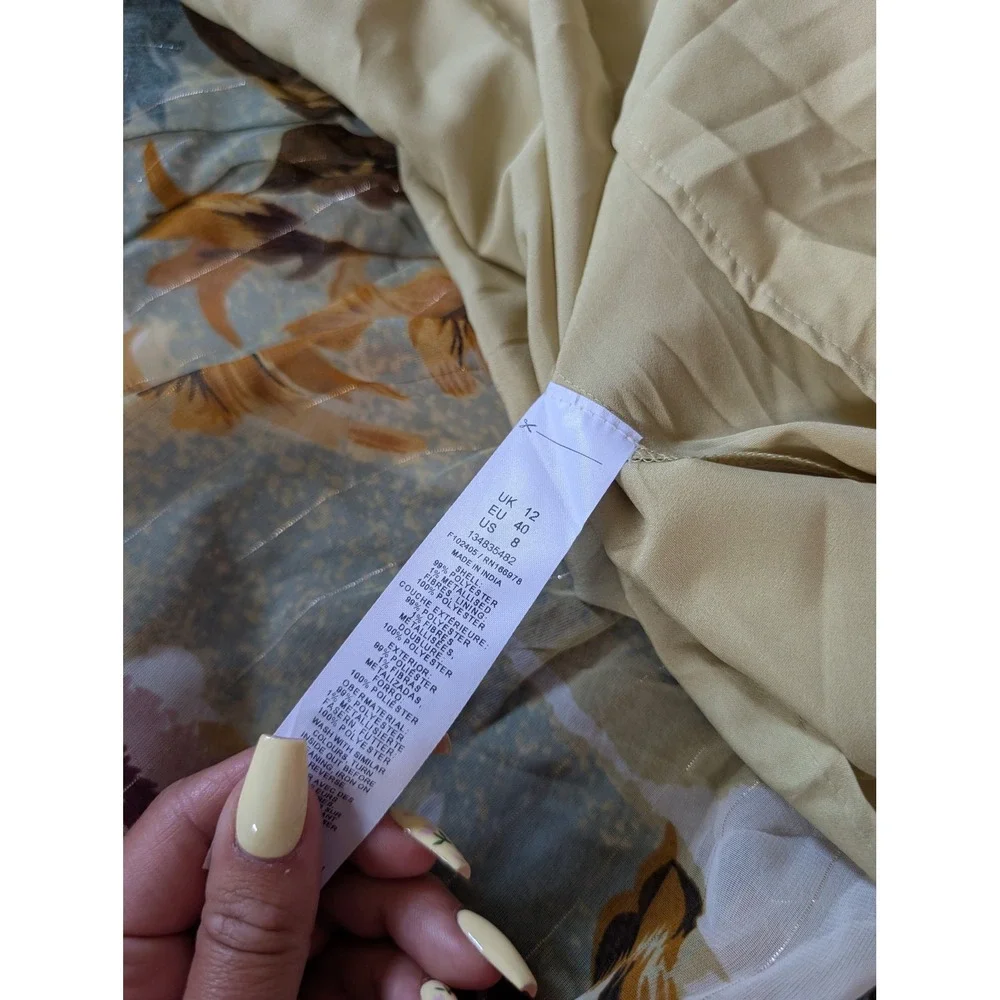 ASOS‎ DESIGN Floral Metallic Stripe Tiered Midi Dress Sage Pink US 8